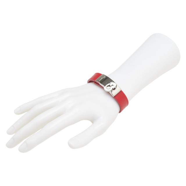 サルヴァトーレフェラガモ ガンチーニ ブレスレット レッド シルバー レザー メタル レディース Salvatore Ferragamo 【中古】 サルヴァトーレフェラガモ ガンチーニ ブレスレット レッド シルバー
