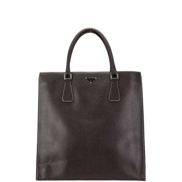 プラダ 三角ロゴプレート トートバッグ ブラック レザー レディース PRADA 【中古】