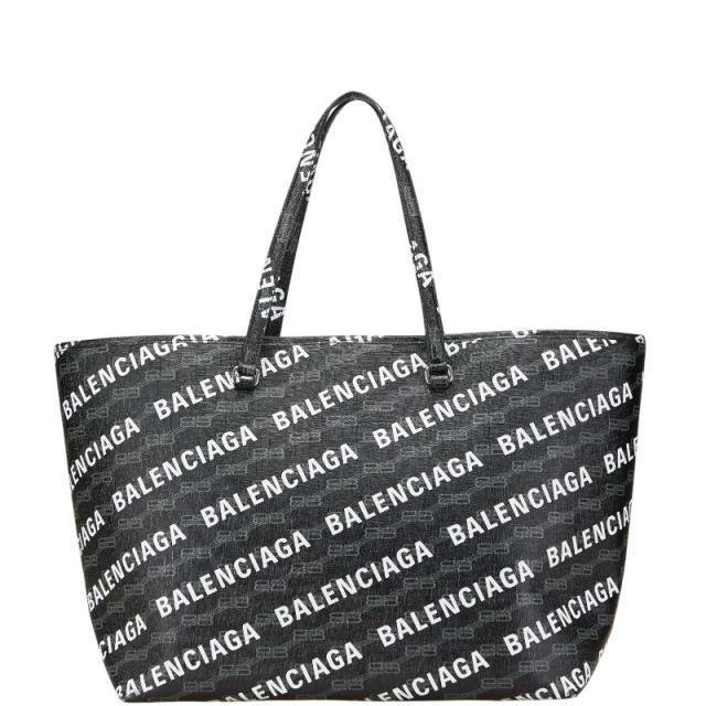 バレンシアガ ロゴ トートバッグ ハンドバッグ ブラック PVC レザー レディース BALENCIAGA 【中古】