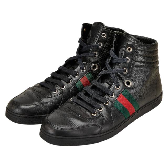 グッチ シェリーライン ソーホー インターロッキングG ハイカットスニーカー サイズ：8.5 221825 ブラック レザー GUCCI 【中古】