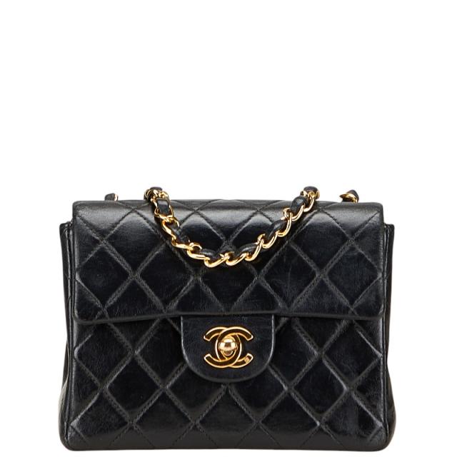 シャネル ミニマトラッセ ココマーク チェーン ショルダーバッグ ブラック ラムスキン レディース CHANEL 【中古】