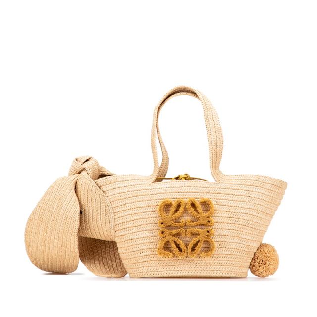 ロエベ バニー バスケット かごバッグ ハンドバッグ A223S17X01 ベージュ イエロー ラフィア レザー レディース LOEWE 【中古】