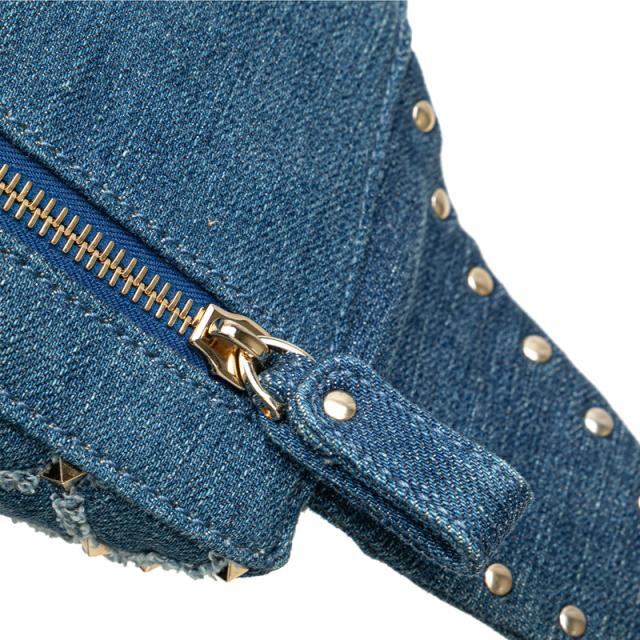 ヴァレンチノ スタッズ ウエストバッグ ボディバッグ ブルー シルバー