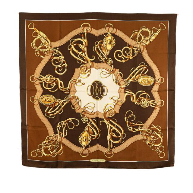 【未使用級】エルメス カレ90 リフト プロフィール シルク スカーフ ブラウン エルメス カレ90 Lift Profile リフトプロフィール スカーフ ブラウン