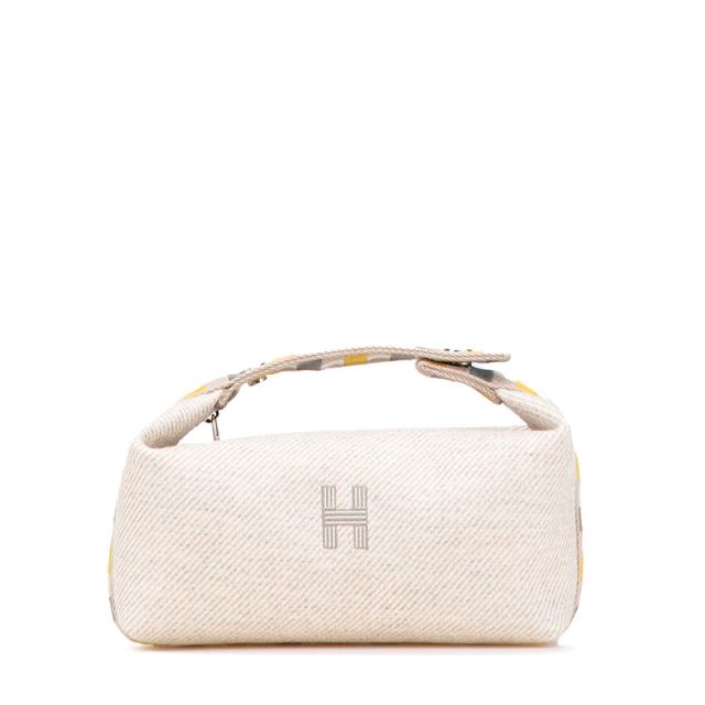 エルメス ブリッドアブラックPM ハンドバッグ ベージュ グレー コットン レディース HERMES 【中古】