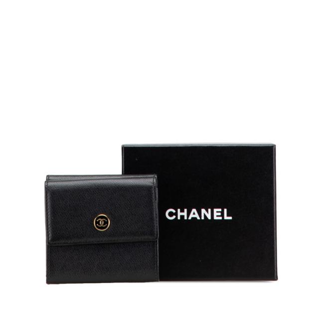 シャネル ココボタン 三つ折り財布 ブラック レザー レディース CHANEL 【中古】_9