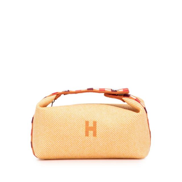 エルメス ブリッドアブラックPM ハンドバッグ オレンジ ブラウン コットン レディース HERMES 【中古】