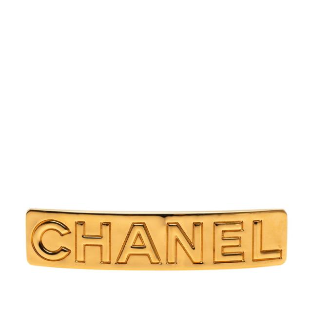 シャネル ロゴ バレッタ ヘアクリップ ゴールド メッキ レディース CHANEL 【中古】
