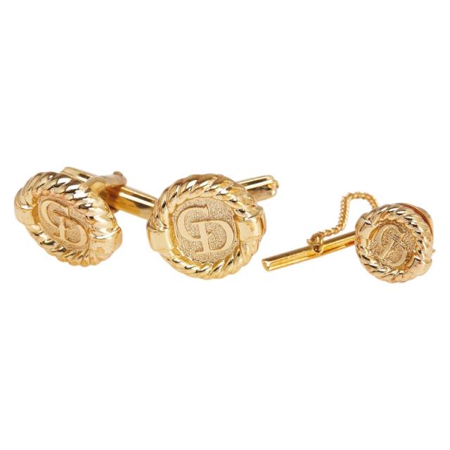 ディオール ヴィンテージ CDロゴ カフス タイピン セット ゴールド メッキ レディース Dior 【中古】