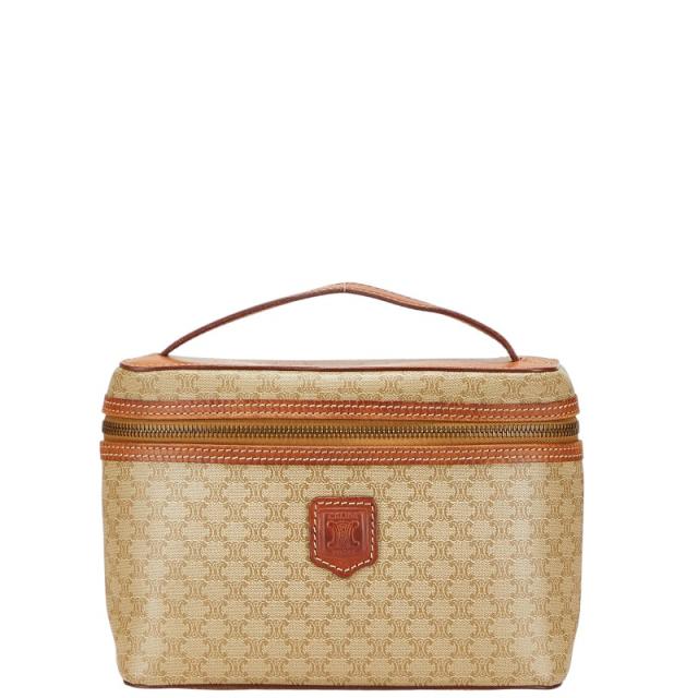 セリーヌ マカダム バニティバッグ ベージュ ブラウン PVC レザー レディース CELINE 【中古】