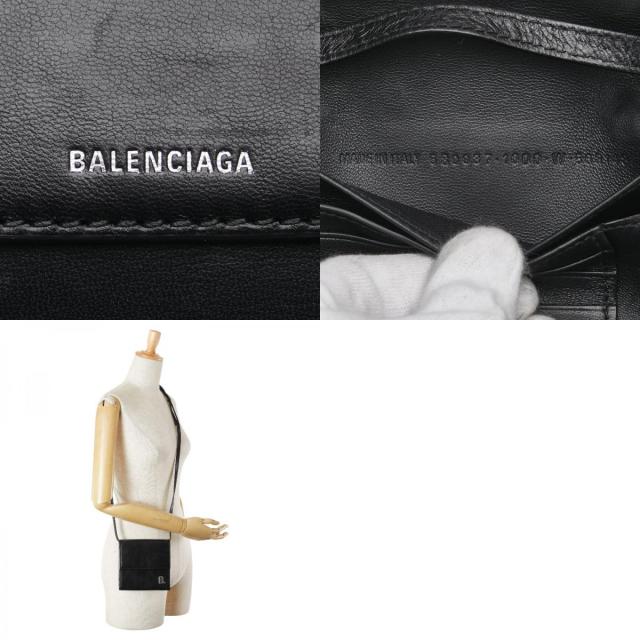バレンシアガ Bロゴ 三つ折り財布 ショルダーウォレット 580037 ブラック レザー メンズ BALENCIAGA 【中古】_9