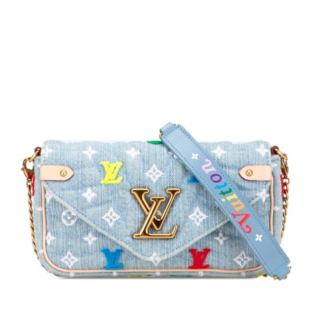 ルイ ヴィトン モノグラム ニューウェーブポシェット チェーン ショルダーバッグ M67531 ライトブルー LOUIS VUITTON 【中古】