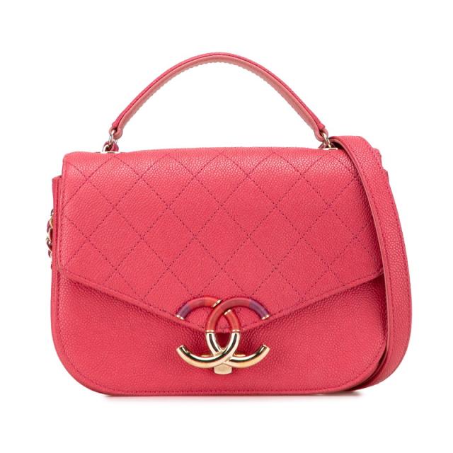 シャネル マトラッセ CCロゴ ハンドバッグ ショルダーバッグ ピンク キャビアスキン レディース CHANEL 【中古】