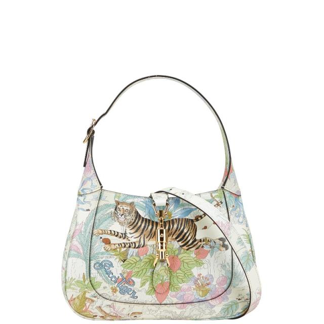 グッチ タイガー ボタニカル ジャッキー1961 ハンドバッグ ショルダーバッグ 2WAY 636709 ホワイト マルチカラー レザー GUCCI 【中古】