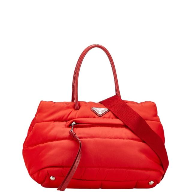 プラダ 三角ロゴプレート ハンドバッグ ショルダーバッグ 2WAY BN2771 レッド ナイロン レザー レディース PRADA 【中古】