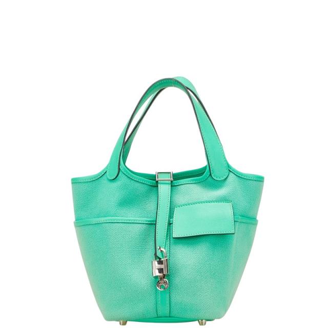 エルメス ピコタンロック 18 PM カーゴポケット ハンドバッグ ヴェールコミック グリーン スイフト トワルゴエラン HERMES 【中古】