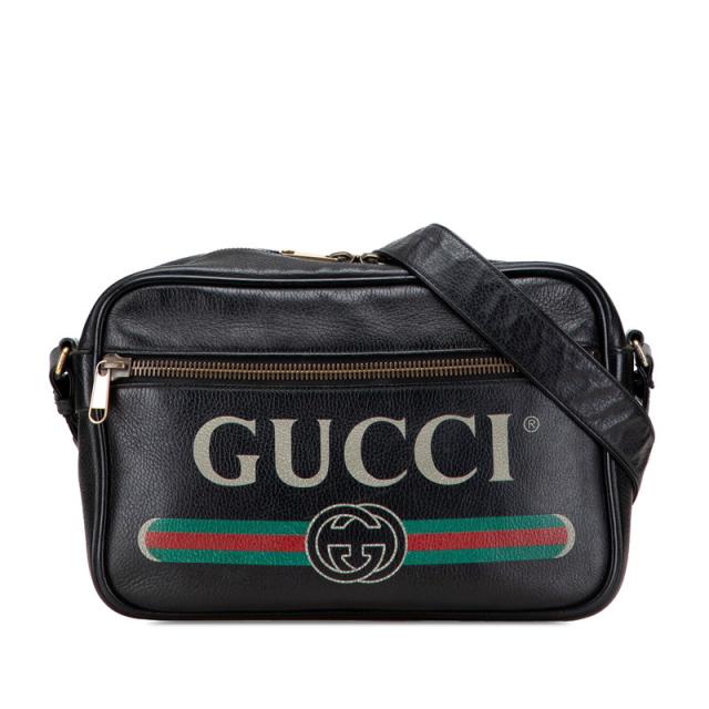 グッチ ロゴプリント 斜め掛け ショルダーバッグ 523589 ブラック レザー レディース GUCCI 【中古】