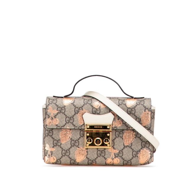 グッチ GGスプリーム パドロック ベリー プリント ミニ ショルダーバッグ ハンドバッグ 2WAY 652683 ベージュ PVC レザー GUCCI 【中古】
