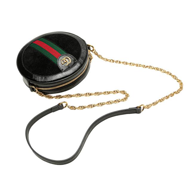 グッチ オフィディア ミニ ラウンド チェーン ショルダーバッグ  550618 ブラック パテントレザー スウェード レディース GUCCI 【中古】 グッチ オフィディア ミニ ラウンド チェーン ショルダーバッグ 550618