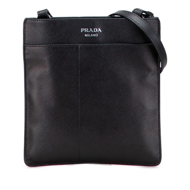 プラダ ロゴ 斜め掛け ショルダーバッグ ブラック サフィアーノ レザー レディース PRADA 【中古】