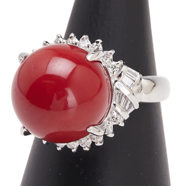 プラチナ血赤珊瑚指輪 血赤サンゴ(珊瑚)11mm ダイヤ0.08 プラチナ