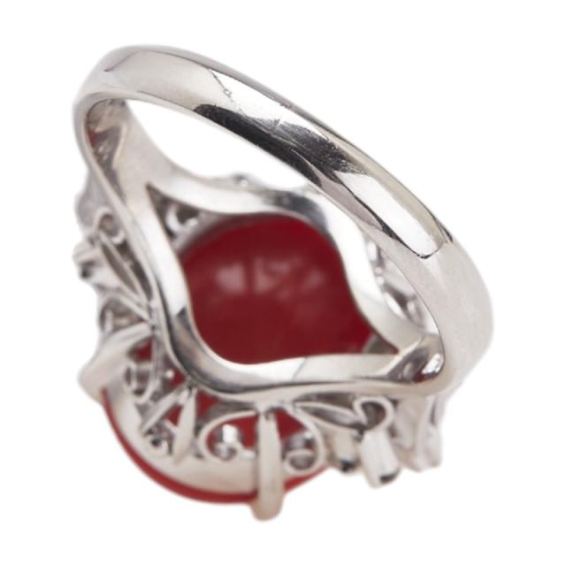 Pt900 プラチナ 赤サンゴ約13.6×11mm ダイヤ0.24ct リング 指輪