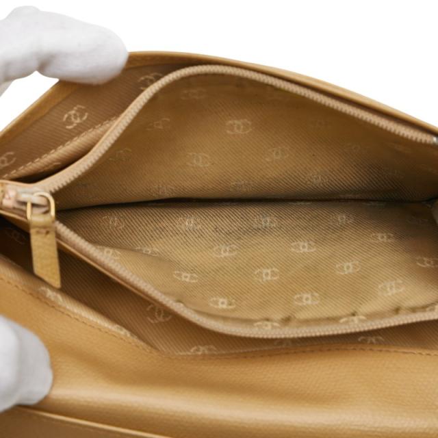 シャネル ココボタン 長財布 イエロー レザー レディース CHANEL 【中古】