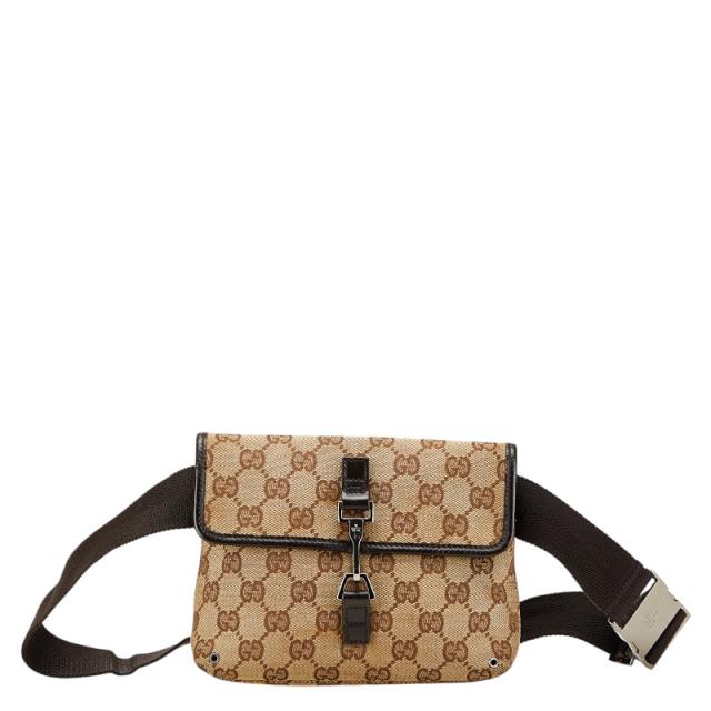 グッチ GGキャンバス ウエストバッグ ボディバッグ 92543 ベージュ ブラウン キャンバス レザー レディース GUCCI 【中古】