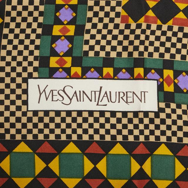 サンローラン 幾何学模様 モチーフ スカーフ ベージュ ブラック マルチカラー シルク レディース SAINT LAURENT 【中古】 サンローラン 幾何学模様 モチーフ スカーフ ベージュ ブラック マルチ