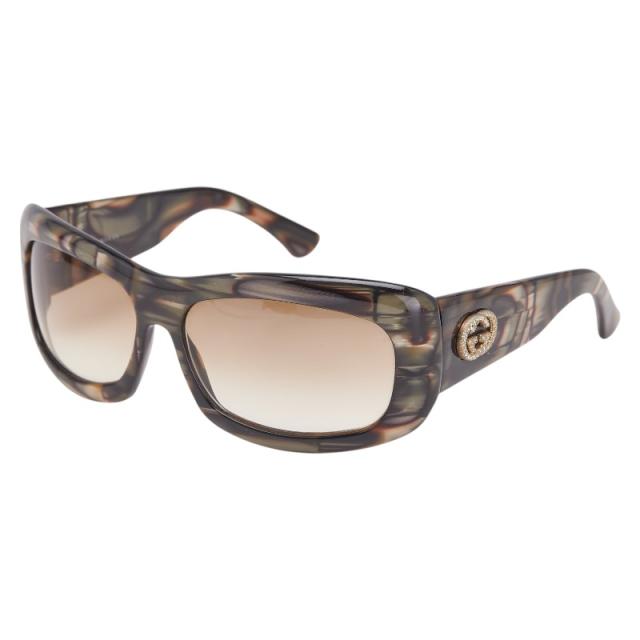 グッチ インターロッキングG サングラス GG2971/S グレー カーキ プラスチック ラインストーン レディース GUCCI 【中古】
