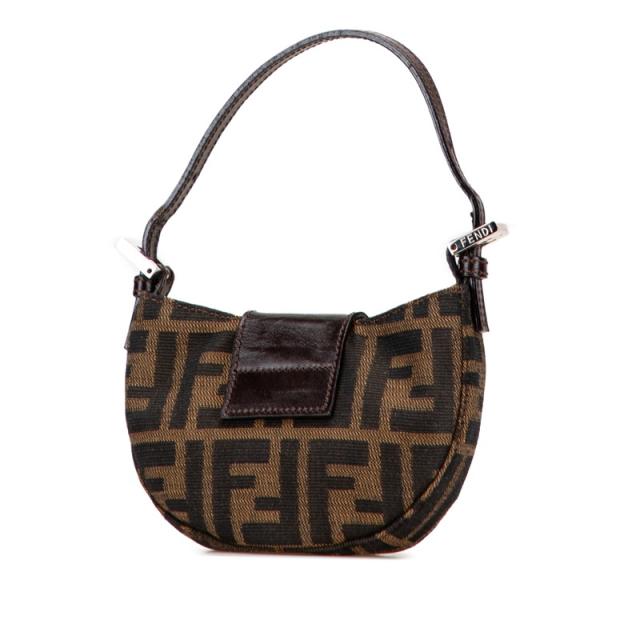 フェンディ ズッカ ミニ クロワッサン ハンドバッグ ポーチ 25673 ブラウン キャンバス レザー レディース FENDI 【中古】 フェンディ ズッカ ミニ クロワッサン ハンドバッグ ポーチ 25673