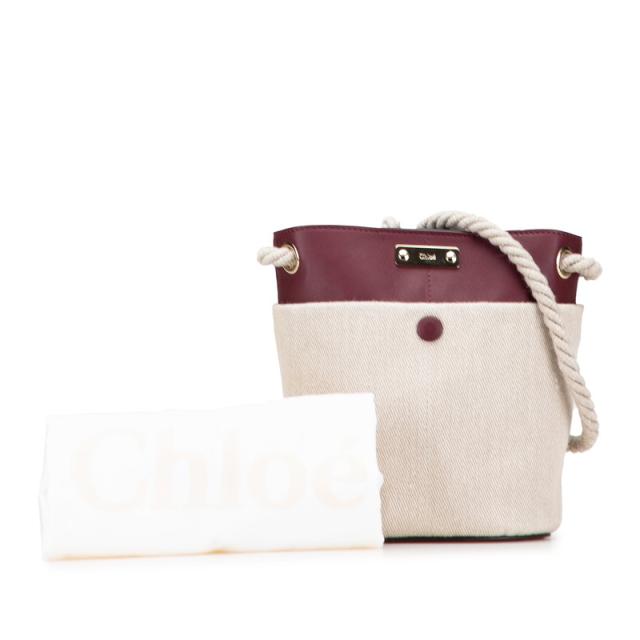 クロエ KEY キー バケットバッグ スモール ショルダーバッグ ベージュ ワインレッド レザー リネン レディース Chloe 【中古】 クロエ KEY キー バケットバッグ スモール ショルダーバッグ ベージュ
