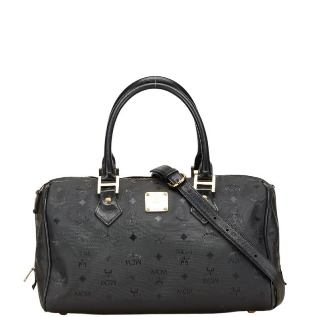 エム シー エム ヴィセトス ロゴグラム ボストンバッグ ショルダーバッグ 2WAY ブラック ナイロン レザー レディース MCM 【中古】