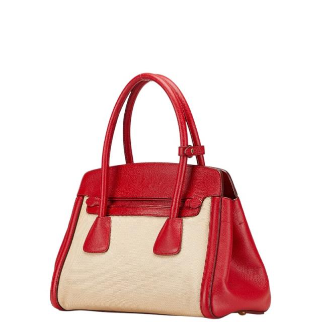 プラダ ハンドバッグ ショルダーバッグ 2WAY BN2595 ベージュ レッド キャンバス サフィアーノレザー レディース PRADA 【中古】_1