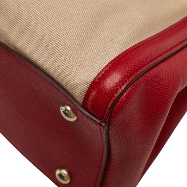 プラダ ハンドバッグ ショルダーバッグ 2WAY BN2595 ベージュ レッド キャンバス サフィアーノレザー レディース PRADA 【中古】_5
