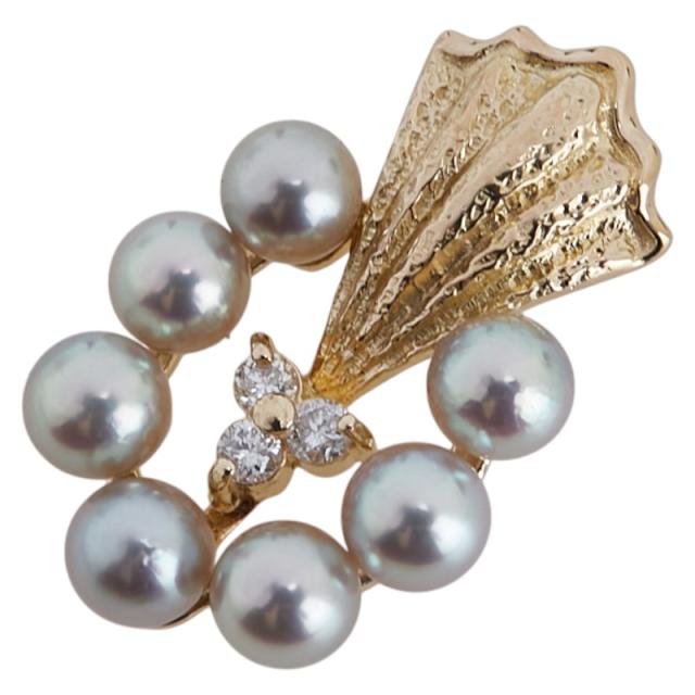 K18YG イエローゴールド アコヤパール4mm ダイヤ0.07ct ペンダントトップ レディース 中古