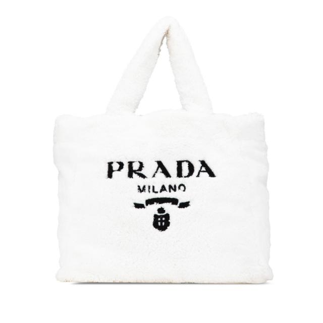 プラダ SPUGNA トートバッグ 1BG130 ホワイト ビアンコ パイル レディース PRADA 【中古】