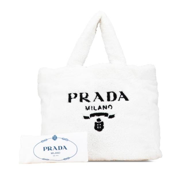 プラダ SPUGNA トートバッグ 1BG130 ホワイト ビアンコ パイル レディース PRADA 【中古】 プラダ SPUGNA トートバッグ 1BG130 ホワイト ビアンコ パイル