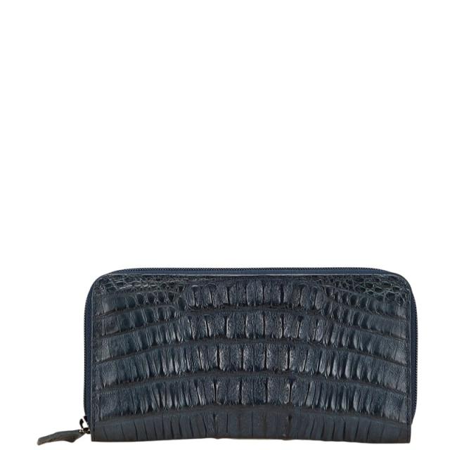 カイマン 長財布 ラウンドファスナー ネイビー レザー メンズ 【中古】