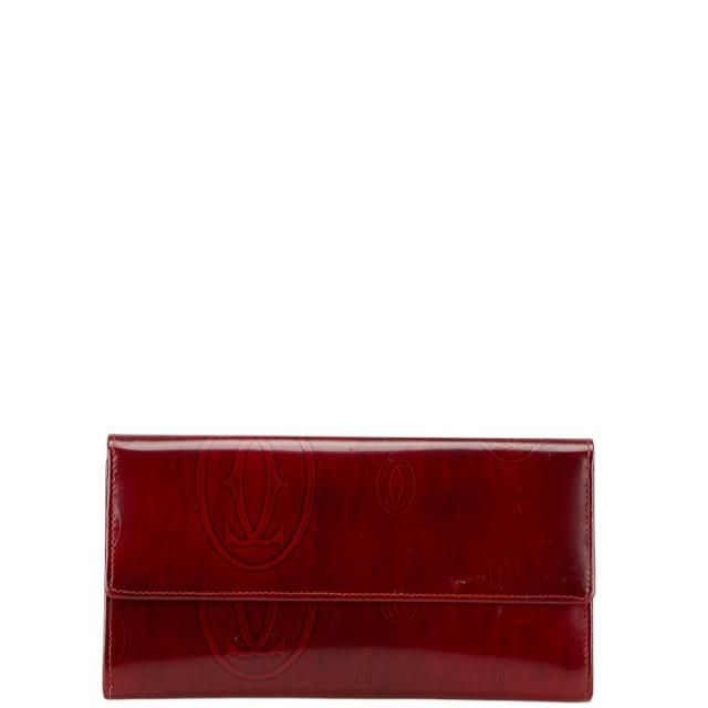 カルティエ ハッピーバースデー 長財布 ワインレッド エナメル レザー レディース CARTIER 【中古】