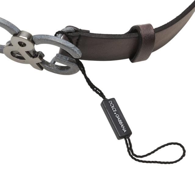 ドルチェアンドガッバーナ ロゴ バックル ベルト BC3735 グレー ブラック レザー メンズ DOLCE&GABBANA 【中古】 ドルチェアンドガッバーナ ロゴ バックル ベルト BC3735 グレー