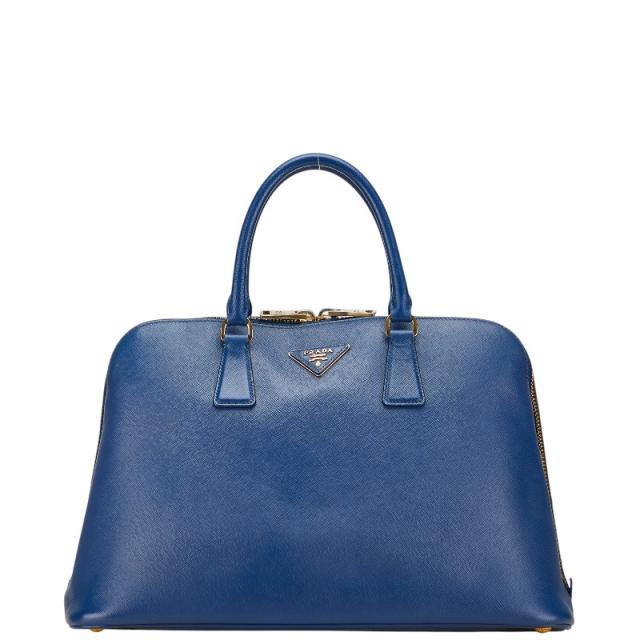 プラダ 三角ロゴプレート ハンドバッグ ブルー レザー レディース