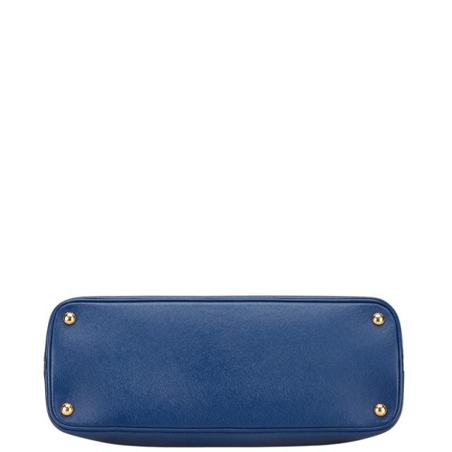 プラダ 三角ロゴプレート ハンドバッグ ブルー レザー レディース