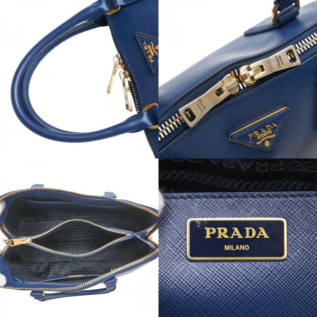 プラダ 三角ロゴプレート ハンドバッグ ブルー レザー レディース