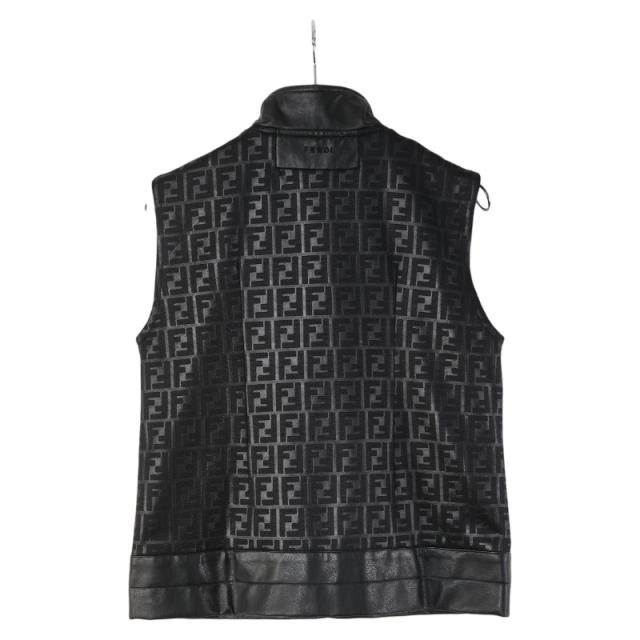 フェンディ ズッカ ジャケット ノースリーブ パンツ セットアップ サイズ：M ブラック コットン レザー レディース FENDI 【中古】 フェンディ ズッカ ジャケット ノースリーブ パンツ セットアップ