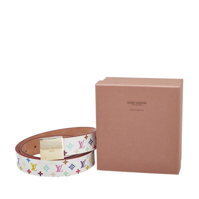 ルイ ヴィトン モノグラム マルチカラー サンチュール キャレ ベルト サイズ:70/28 M9270U ブロン ホワイト PVC LOUIS VUITTON 【中古】