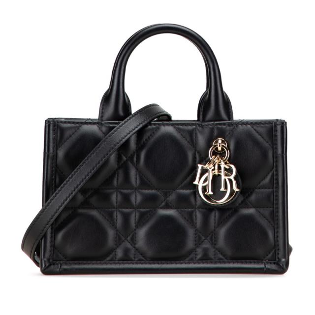 ディオール マクロカナージュ ブックトート ミニ ハンドバッグ ショルダーバッグ 2WAY ブラック レザー レディース Dior 【中古】