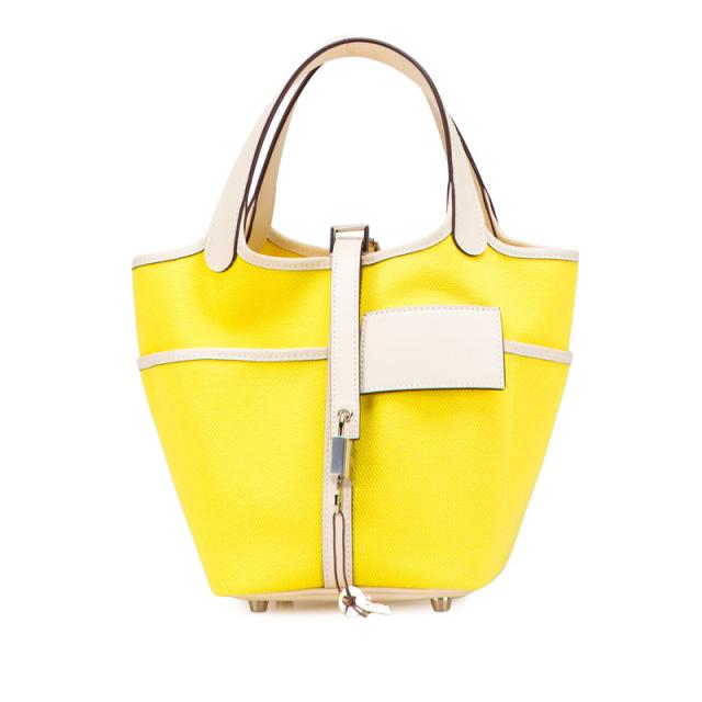 エルメス ピコタンロック カーゴPM ハンドバッグ ジョーヌシトロン ナタ アイボリー ヴォースイフト トワルゴエラン HERMES 【中古】