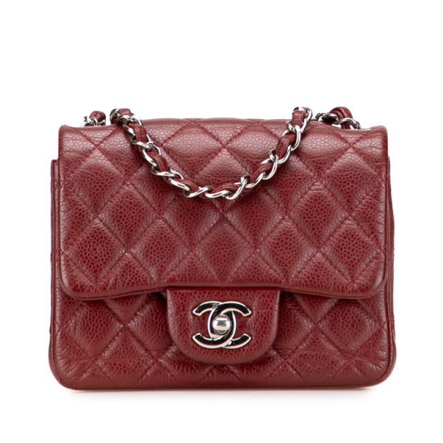 シャネル マトラッセ ココマーク 斜め掛け チェーン ショルダーバッグ レッド ボルドー キャビアスキン レディース CHANEL 【中古】