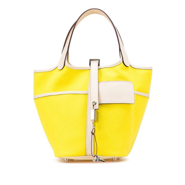 エルメス ピコタンロック カーゴPM ハンドバッグ ジョーヌシトロン ナタ イエロー ヴォースイフト トワルゴエラン HERMES 【中古】